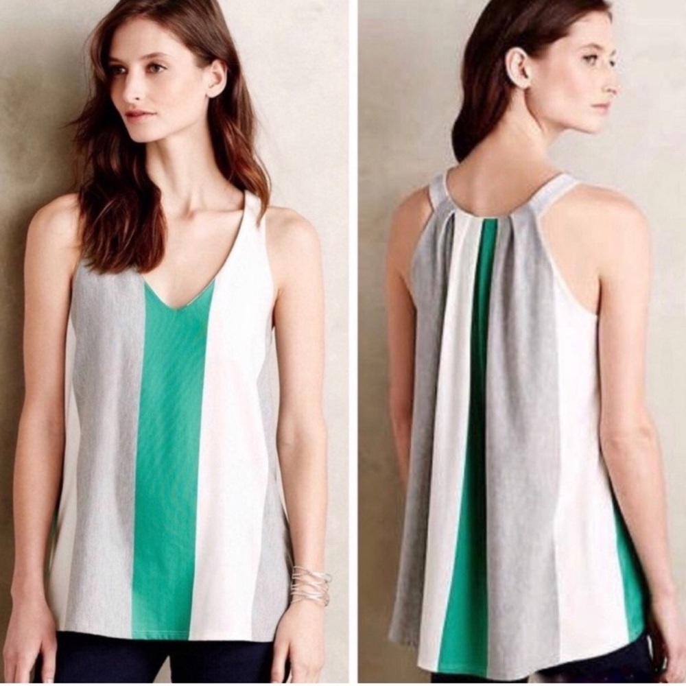 Anthropologie - Puebla swing tunic in green, gray & white stripe
